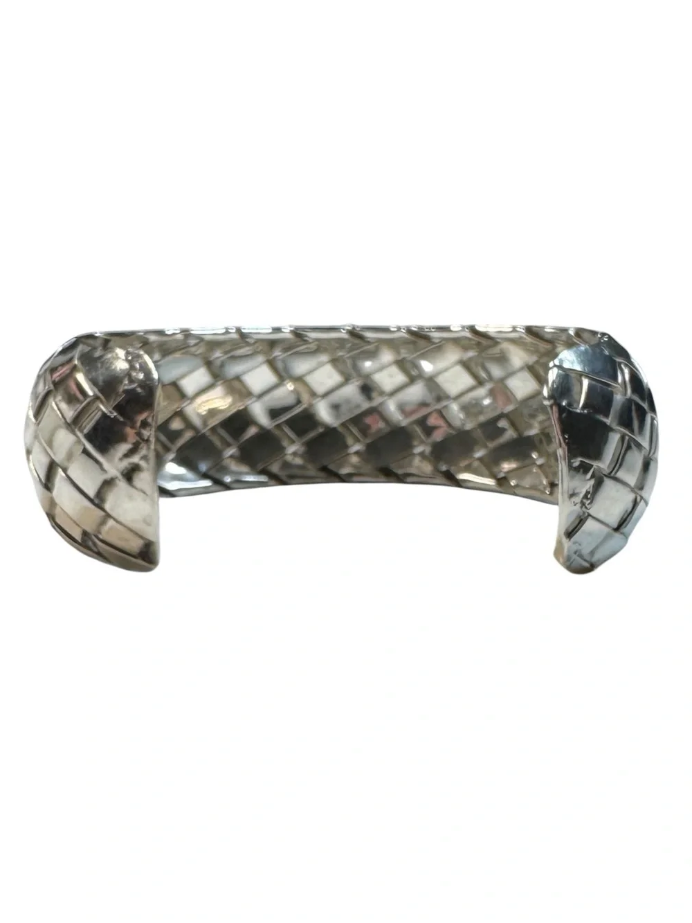 Vintage Taxco Mexico Basket Weave Woven 925 Sterling Silver Cuff Bracelet T B-2